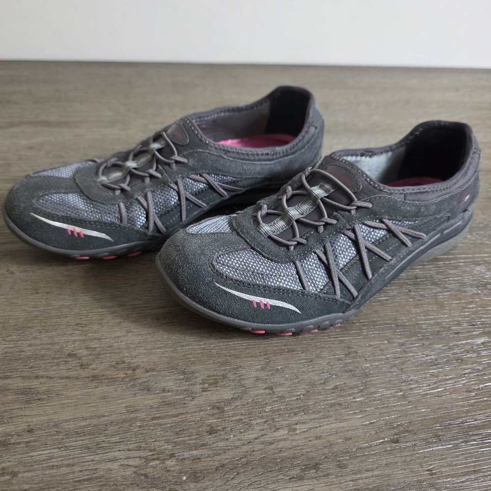 Women's Gray Casual Skechers with Pink Accents